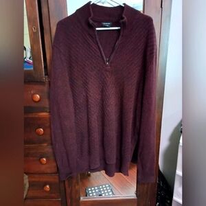 Calvin Klein Sweater Mens XL Burgundy 1/4 Zip Cotton Pullover Mock Neck